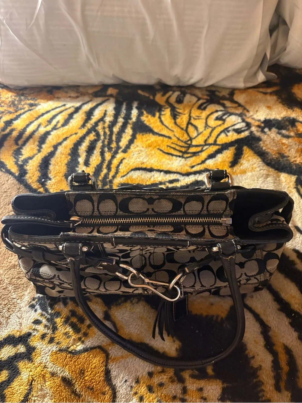 Coach Monogram Satchel in Black and Tan